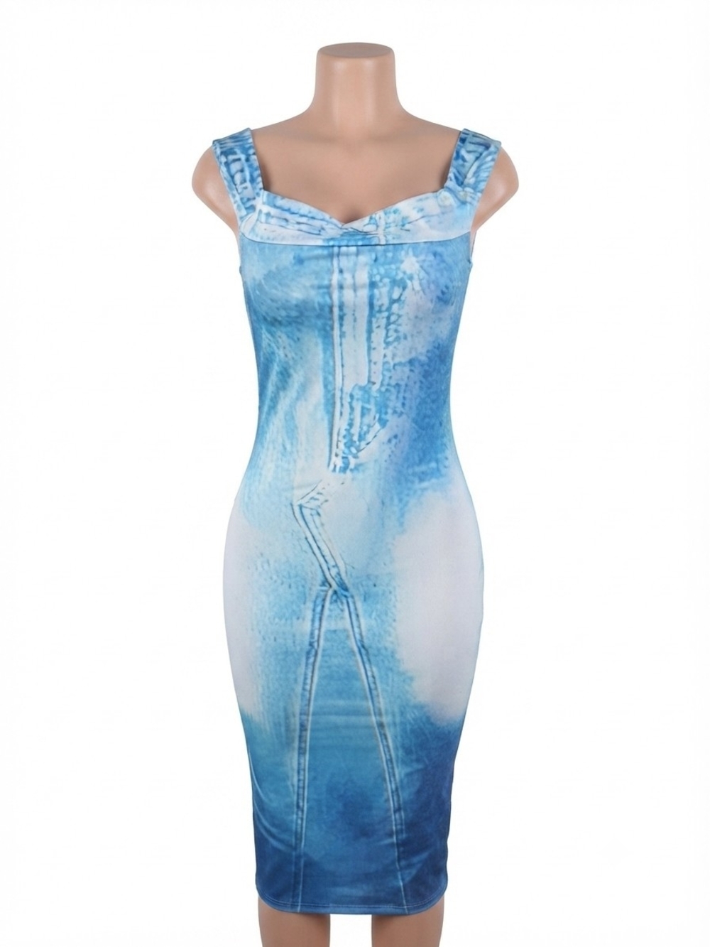 Blue Tie-Dye Midi Bodycon Dress
